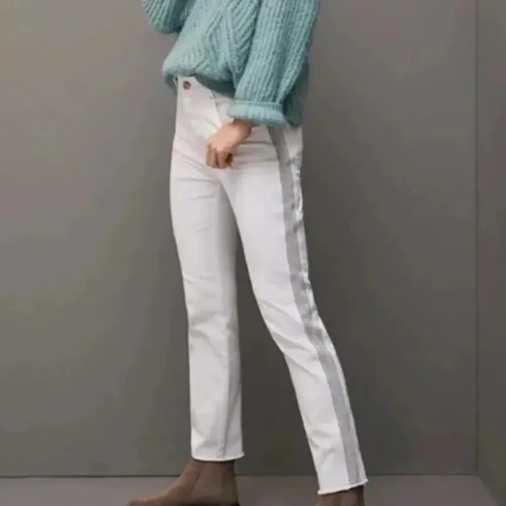 ANTHROPOLOGIE Pilcro and the Letterpress White Jeans Brass Details High Rise 27